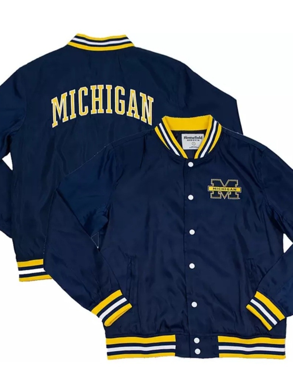 Homefield Michigan Wolverines Mens Blue Script Bomber Jacket NEW with TAGS